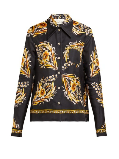 Gucci Floral Print Silk Twill Shirt In Black Gold | ModeSens