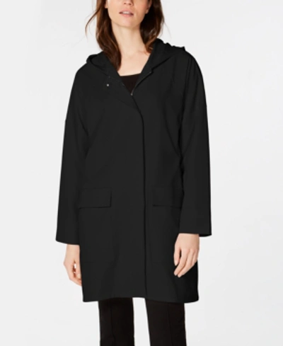 Shop Eileen Fisher Recycled Polyester Hooded Zip-up Jacket In Black