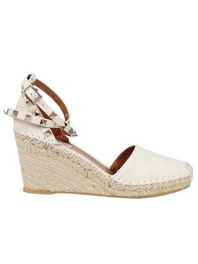 Shop Valentino Rockstud Wedge Sandals In Ivory