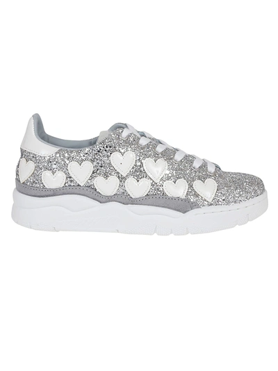 Shop Chiara Ferragni Hearts Glitter Sneakers In Silver