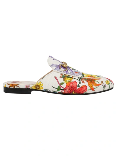 Shop Gucci Princetown Floral Print Mules In White Multi