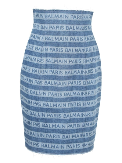 Shop Balmain Logo High-waisted Skirt In Saa Multico/bleu