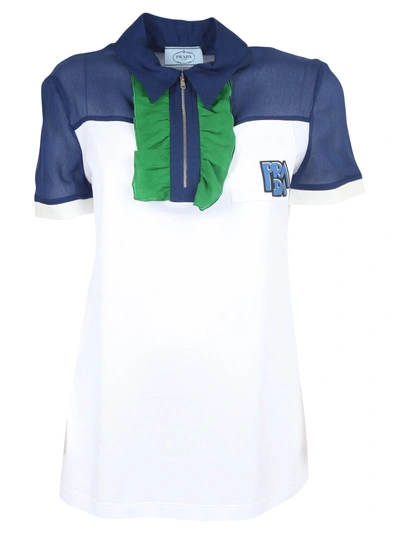 Shop Prada Ruffle Trim Polo Shirt In F0xkl Inchiostro