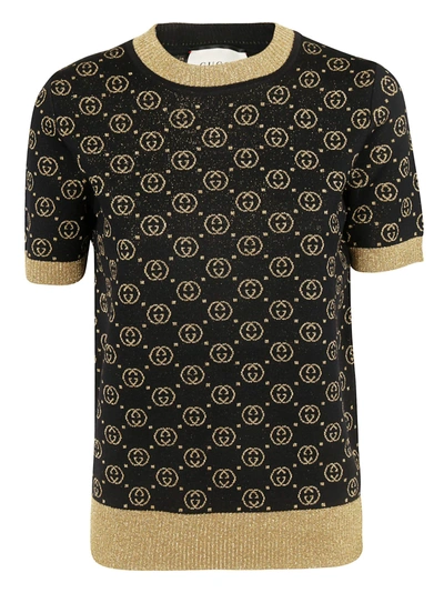 Gucci Jacquard Logo T-shirt In Black Gold | ModeSens