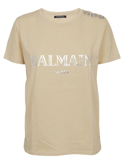 Shop Balmain Logo Print T-shirt In Gbg Sable/argent