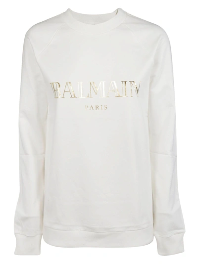 Shop Balmain Logo Print Sweatshirt In Gad Blanc Or