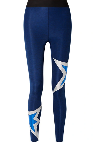 Shop Heroine Sport Wham Metallic Appliquéd Stretch Leggings In Cobalt Blue