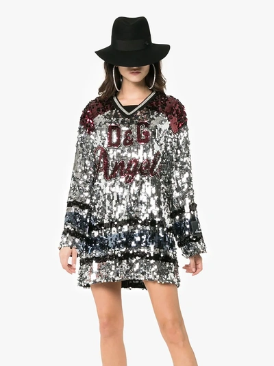 Shop Dolce & Gabbana Sequin Embellished Angels Tunic Dress In Metallic