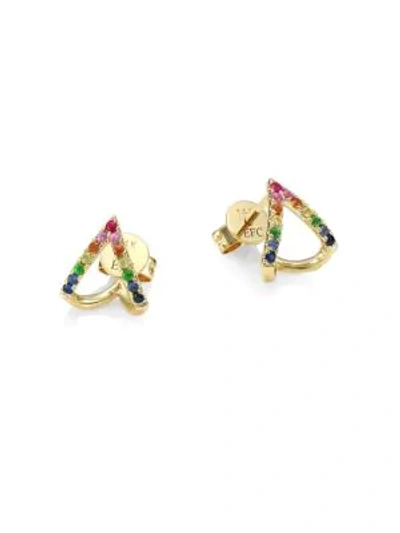 Shop Ef Collection Women's 14k Yellow Gold, Diamond & Rainbow Multi-stone Chevron Huggie Earrings