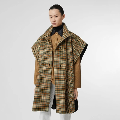 Shop Burberry D-ring Detail Check Wool Cashmere Cape In Stone Yellow
