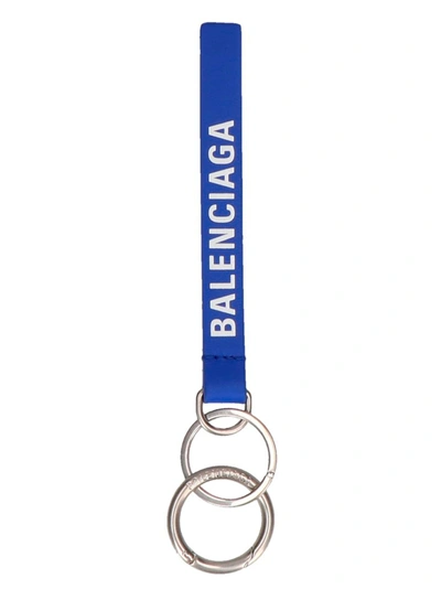 Shop Balenciaga 'everyay Logo' Keyring In Blue