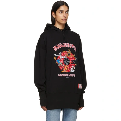 Cartoon Oversized Embroidered Cotton-jersey Hoodie In Black