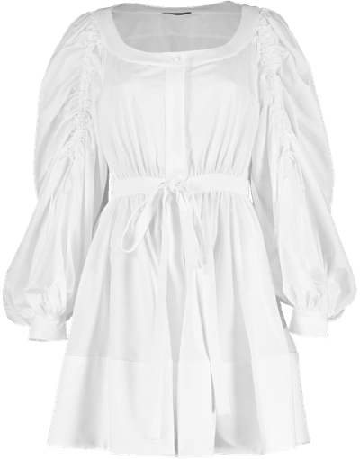 Shop Alexander Mcqueen Gathered Sleeve Grosgrain Ribbon Dress In White