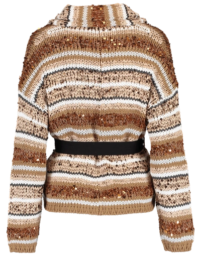 Shop Brunello Cucinelli Striped Knit Jacket In Oyst-blk