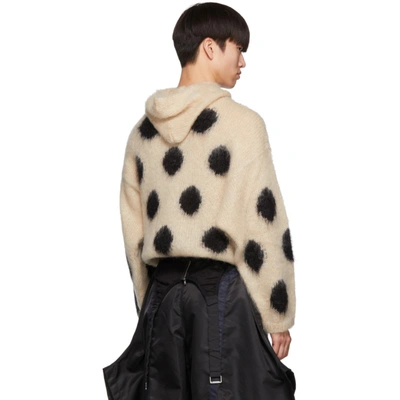 Shop Random Identities Beige Mohair Dotted Hoodie In Offwht/blk