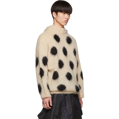 Shop Random Identities Beige Mohair Dotted Hoodie In Offwht/blk