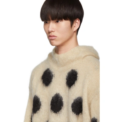 Shop Random Identities Beige Mohair Dotted Hoodie In Offwht/blk