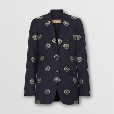 Shop Burberry Fil Coupé Crest Wool Tailored Jacket In Midnight Blue