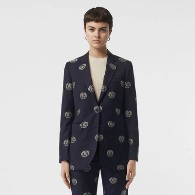 Shop Burberry Fil Coupé Crest Wool Tailored Jacket In Midnight Blue