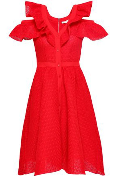 Shop Maje Woman Crepe-trimmed Ruffled Crocheted Lace Dress Red