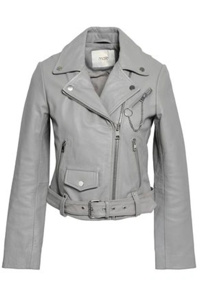 Shop Maje Woman Bassung Leather Biker Jacket Stone