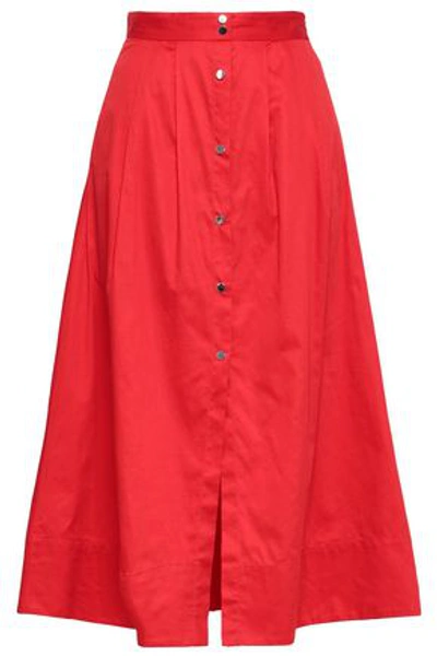 Shop Maje Woman Cotton-poplin Midi Skirt Red