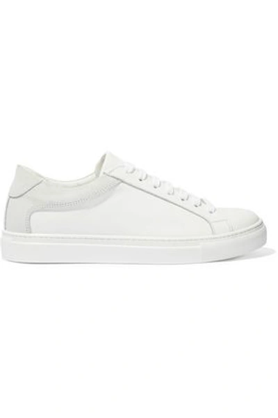 Shop Iris & Ink Isabelle Suede-trimmed Leather Sneakers In Light Gray