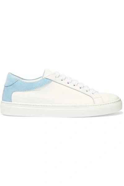 Shop Iris & Ink Isabelle Suede-trimmed Leather Sneakers In Azure