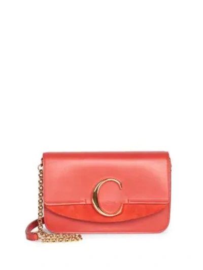 Shop Chloé C Leather Clutch In Red