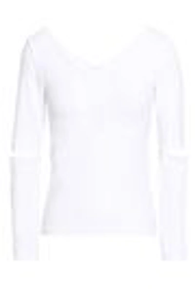 Shop Helmut Lang Woman Cutout Stretch-jersey Top White