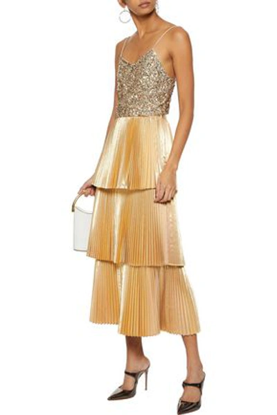 Shop Alice And Olivia Archer Cropped Sequined Tulle Camisole In Gold