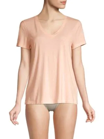 Shop Hanro Sleep And Lounge Short Sleeve Knit Top In Light Blush
