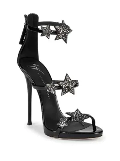 Shop Giuseppe Zanotti Coline Crystal Embellished Leather Sandals In Black