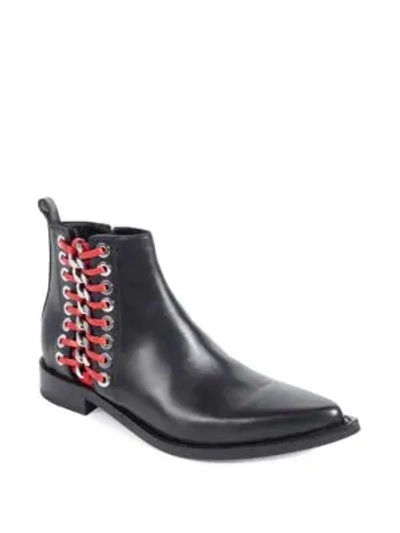 Shop Alexander Mcqueen Chain-trim Leather Booties In Black Red