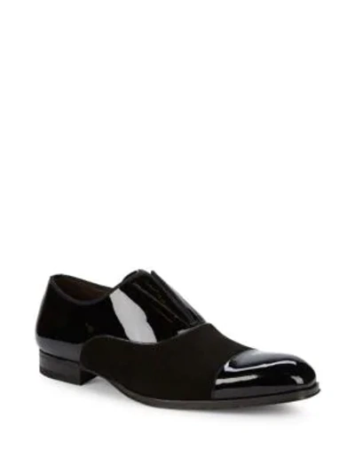 Shop Mezlan Patent Leather & Suede Slip-on Shoes In Black