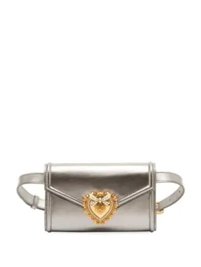 Shop Dolce & Gabbana Devotion Metallic Leather Belt Bag In Silver