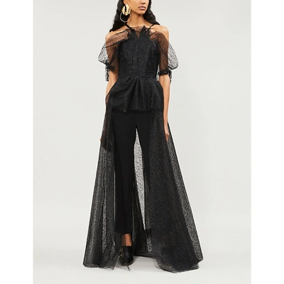 Shop Roland Mouret Kendray Tulle-overlay Crepe Jumpsuit In Black