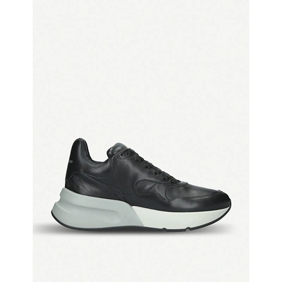 Shop Alexander Mcqueen Mens Runner Wedge Sole Leather Trainers In Black