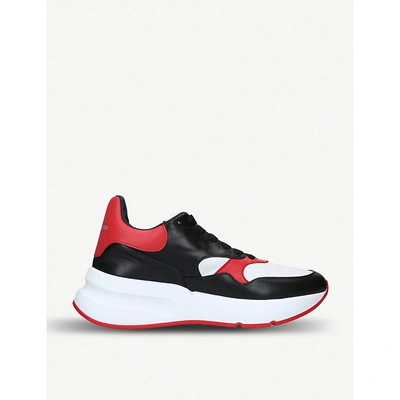 Shop Alexander Mcqueen Panelled Wedge Sole Leather Trainers In Blk/red