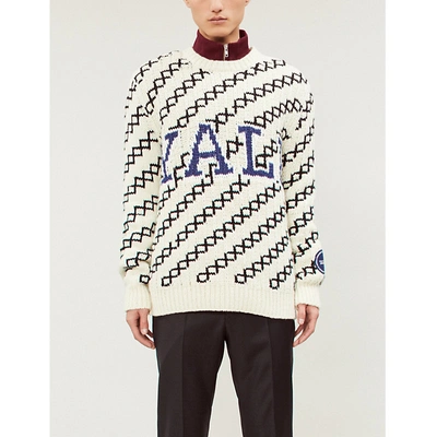 Shop Calvin Klein 205w39nyc Yale Knitted Jumper In Ecru Black Navy White