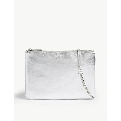 Shop Sandro Addict Leather Metallic Shoulder Bag In Silver