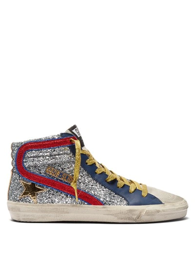 Golden Goose Slide High-top Glitter Leather Trainers In Red And Silver ...