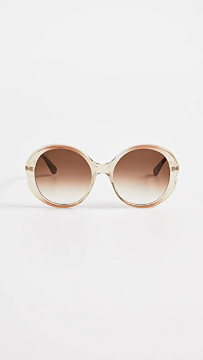 Shop Chloé Petal Round Sunglasses In Brown/beige