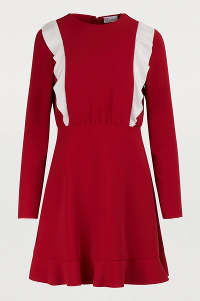 Shop Red Valentino Long-sleeved Mini Dress In Deep Red/latte