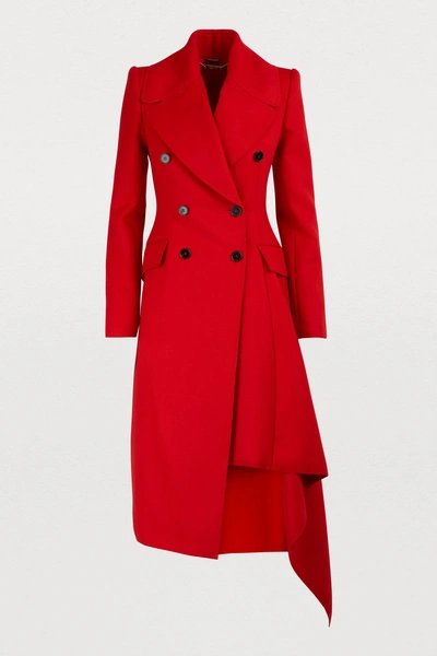Shop Alexander Mcqueen Wool Drape Coat In 6610 - Lust Red