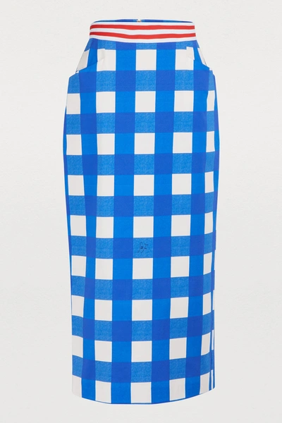 Shop Stella Jean Plaid Tube Skirt In Azure/check