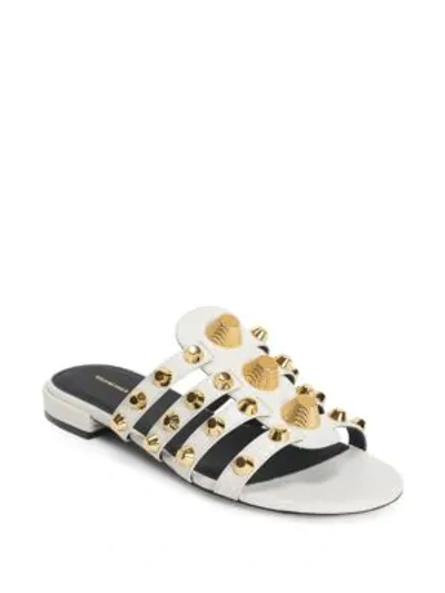 Shop Balenciaga Studded Leather Sandals In Extra Blanc
