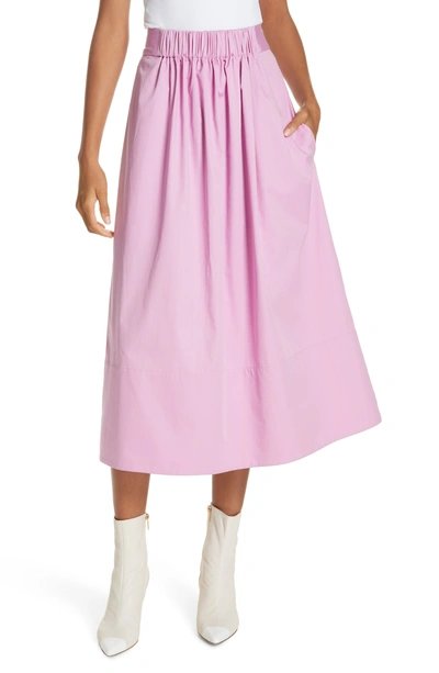 Shop Tibi Satin Waist Poplin Midi Skirt In Pink