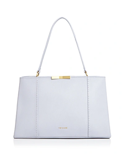 Shop Ted Baker Faceted Bow Leather Tote In Pale Blue/gold