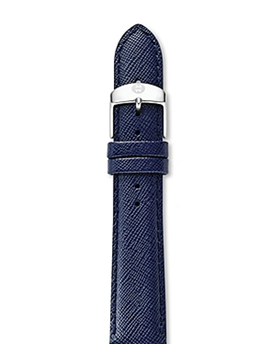 Shop Michele Saffiano Leather Watch Strap, 12-18mm In Navy